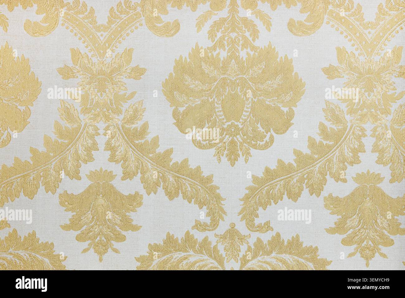 Elegant gold damask wallpaper pattern on white background Stock Photo