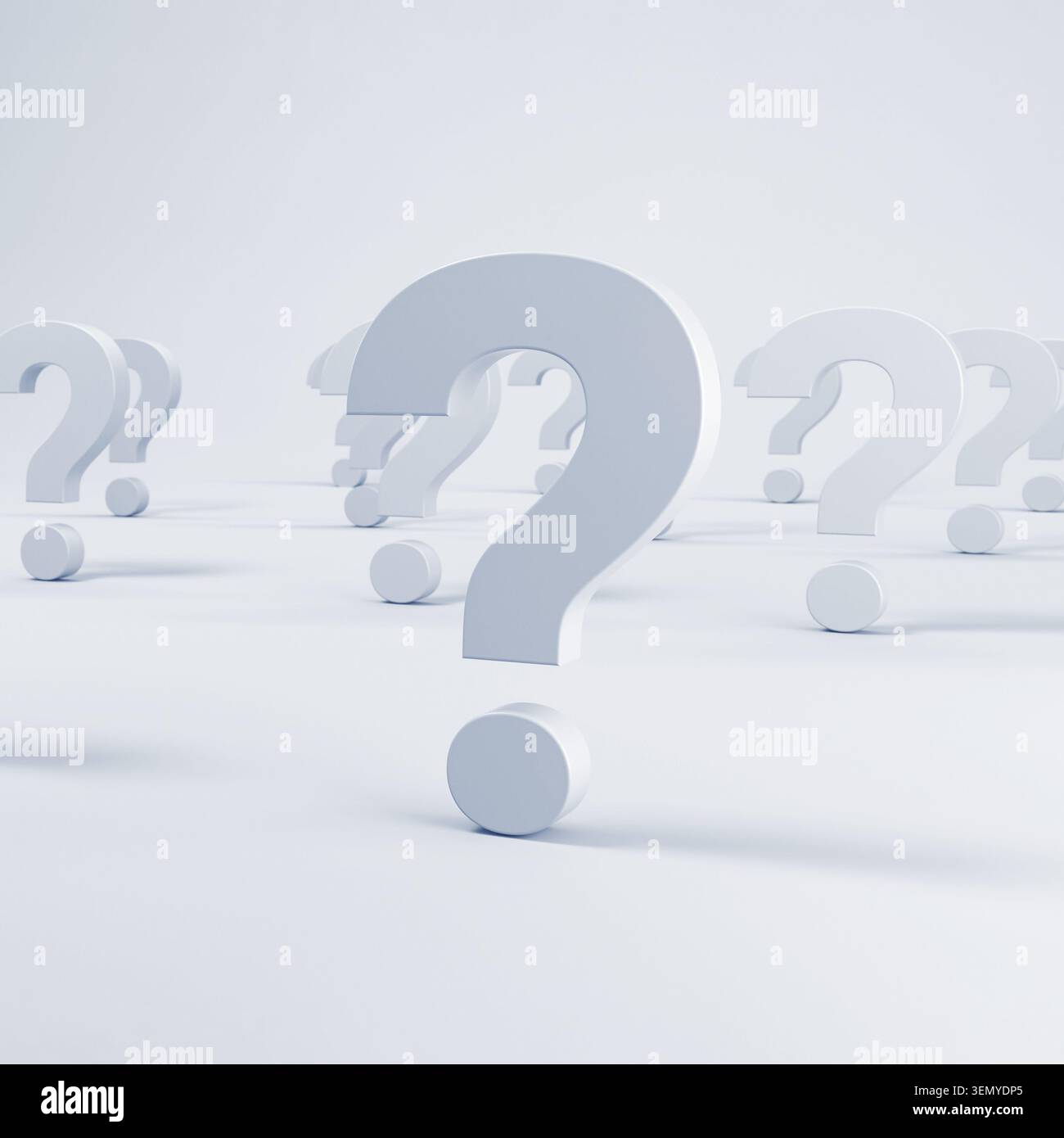 Multiple 3d question marks filling the frame, representing uncertainty, doubts, answers, and future challenges Stock Photo