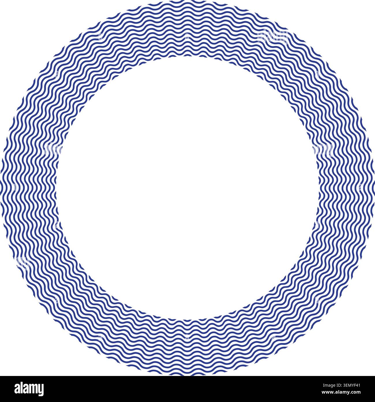 Blue Wave Circle Border Vector Illustration Decorative Circular Frame Stock Vector
