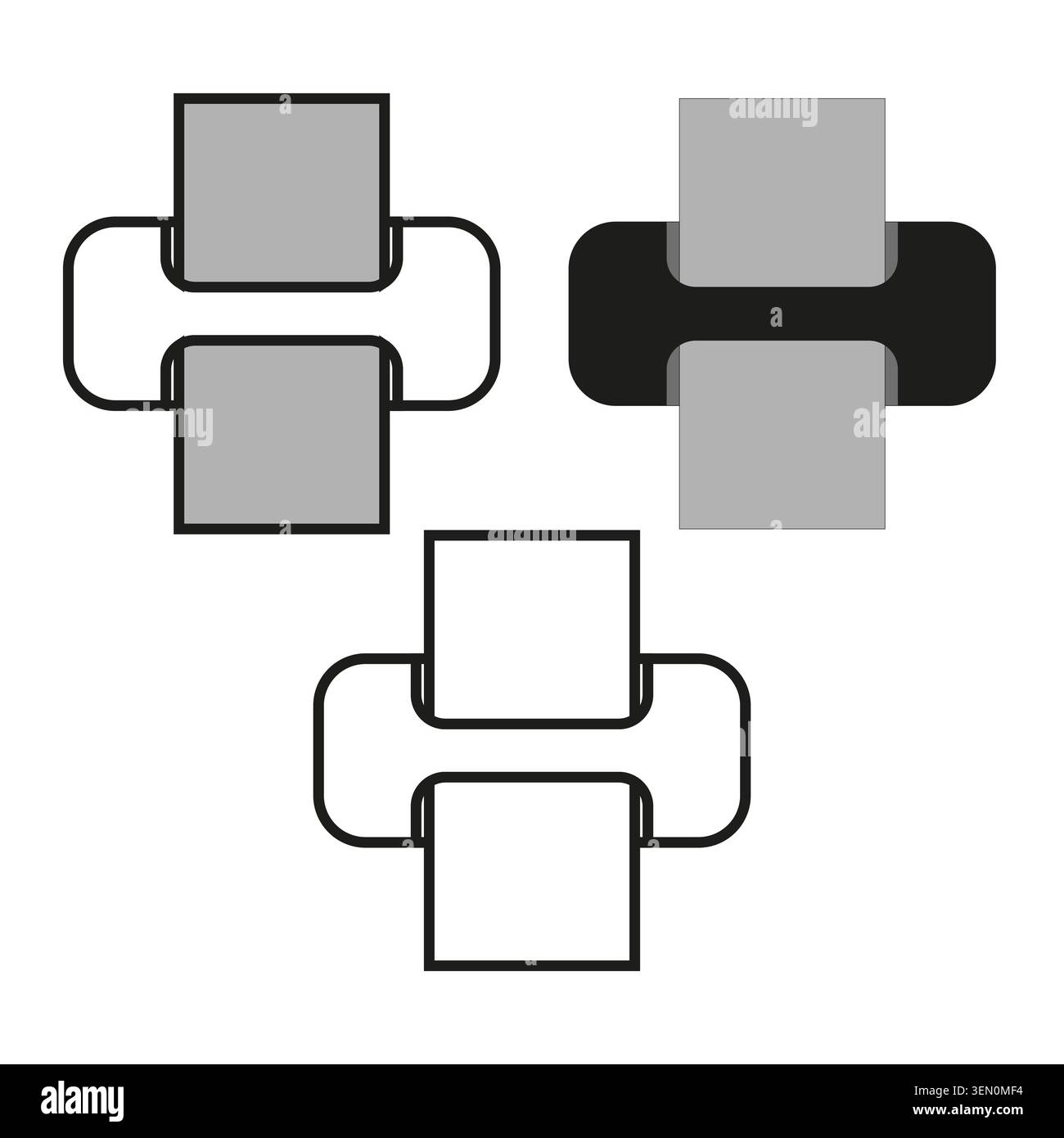 Minimalist printer icon set in outline and solid styles vector. Perfect for user interface design and digital document actions. EPS 10. Stock Vector