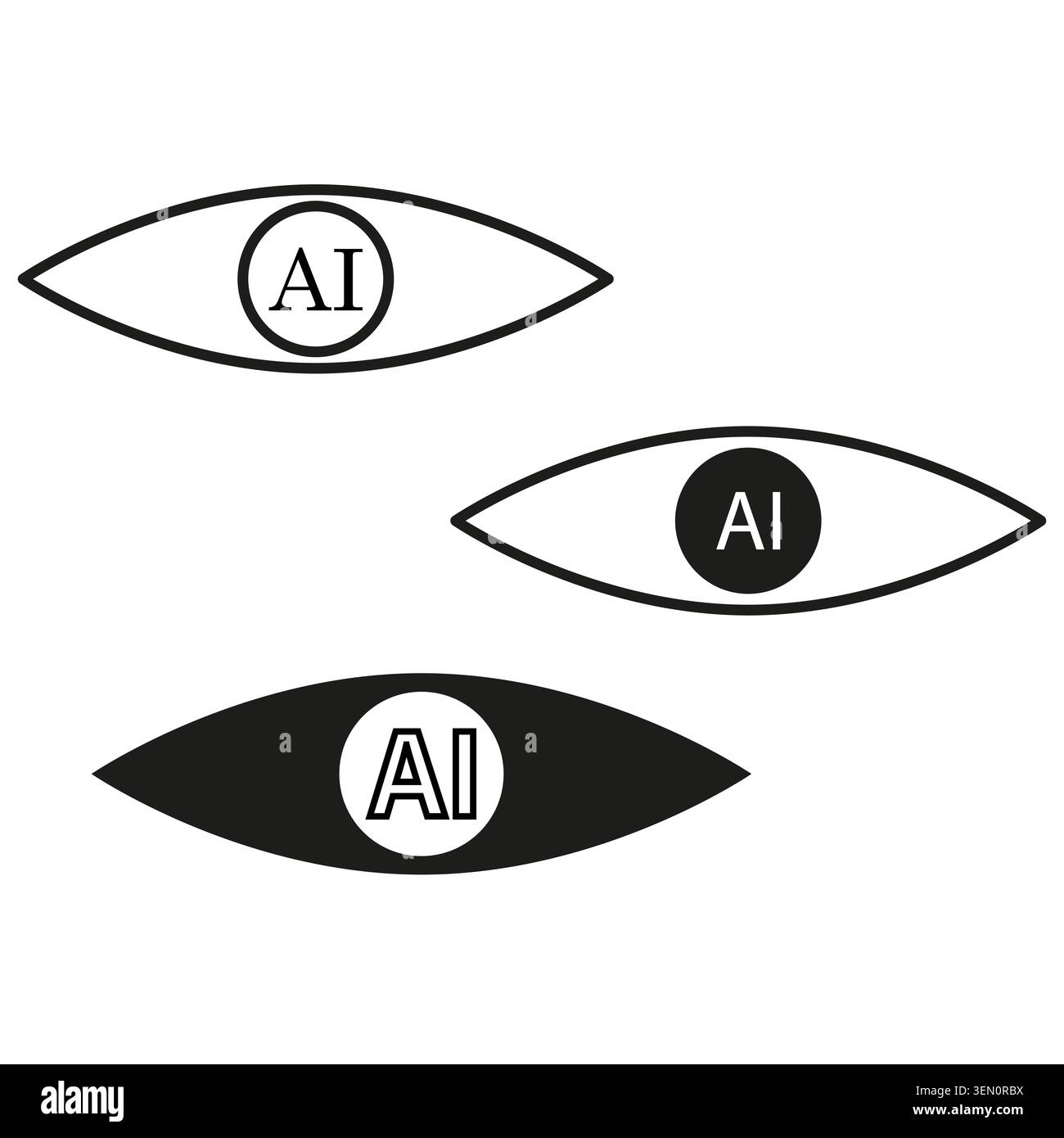 Artificial intelligence computer vision eye icons set vector. Perfect for advanced tech interface design and branding work. EPS 10. Stock Vector