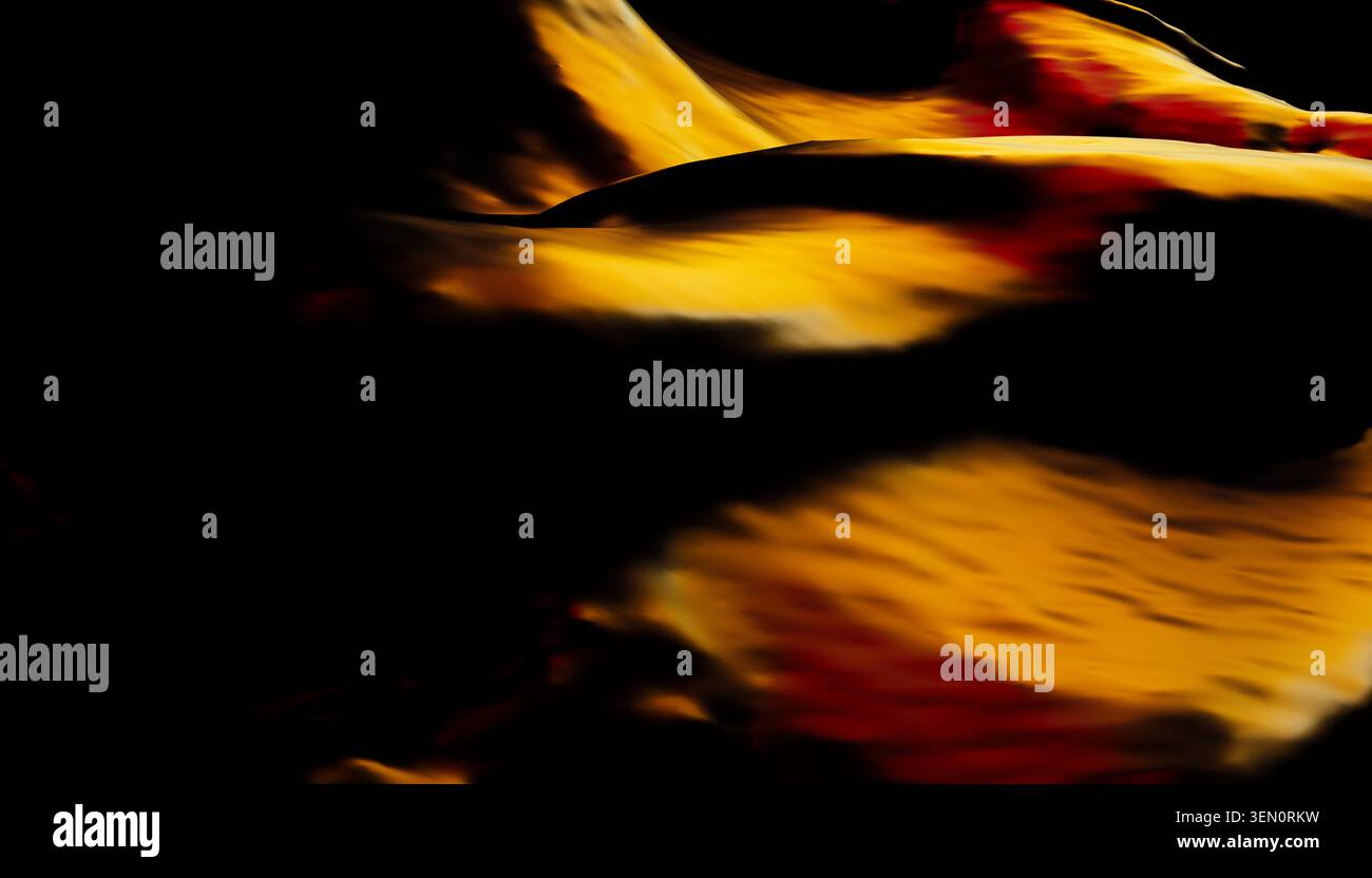 Abstract black and orange wave-like patterns with a fluid, dynamic feel. Stock Photo