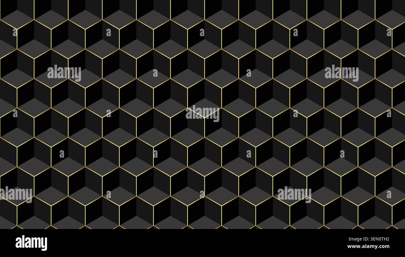 Golden Cube Hexagonal Grid Abstract Background Stock Vector
