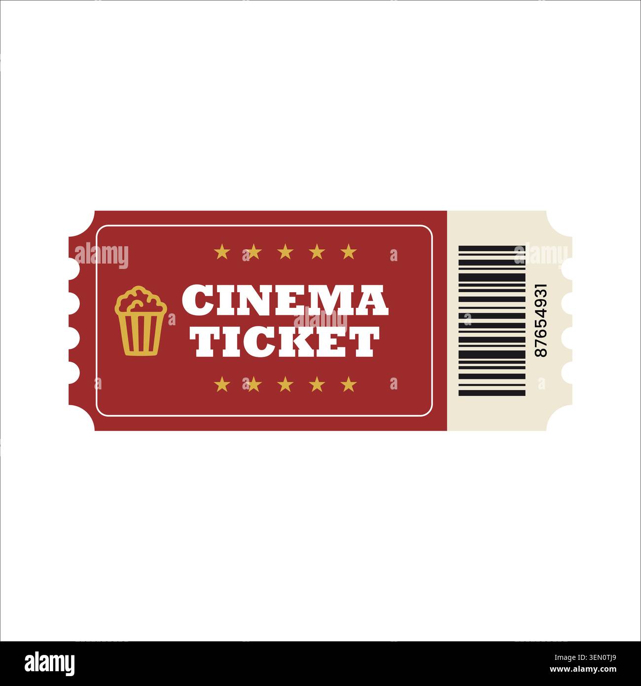 Cinema Ticket Admit One Popcorn Design Stock Vector