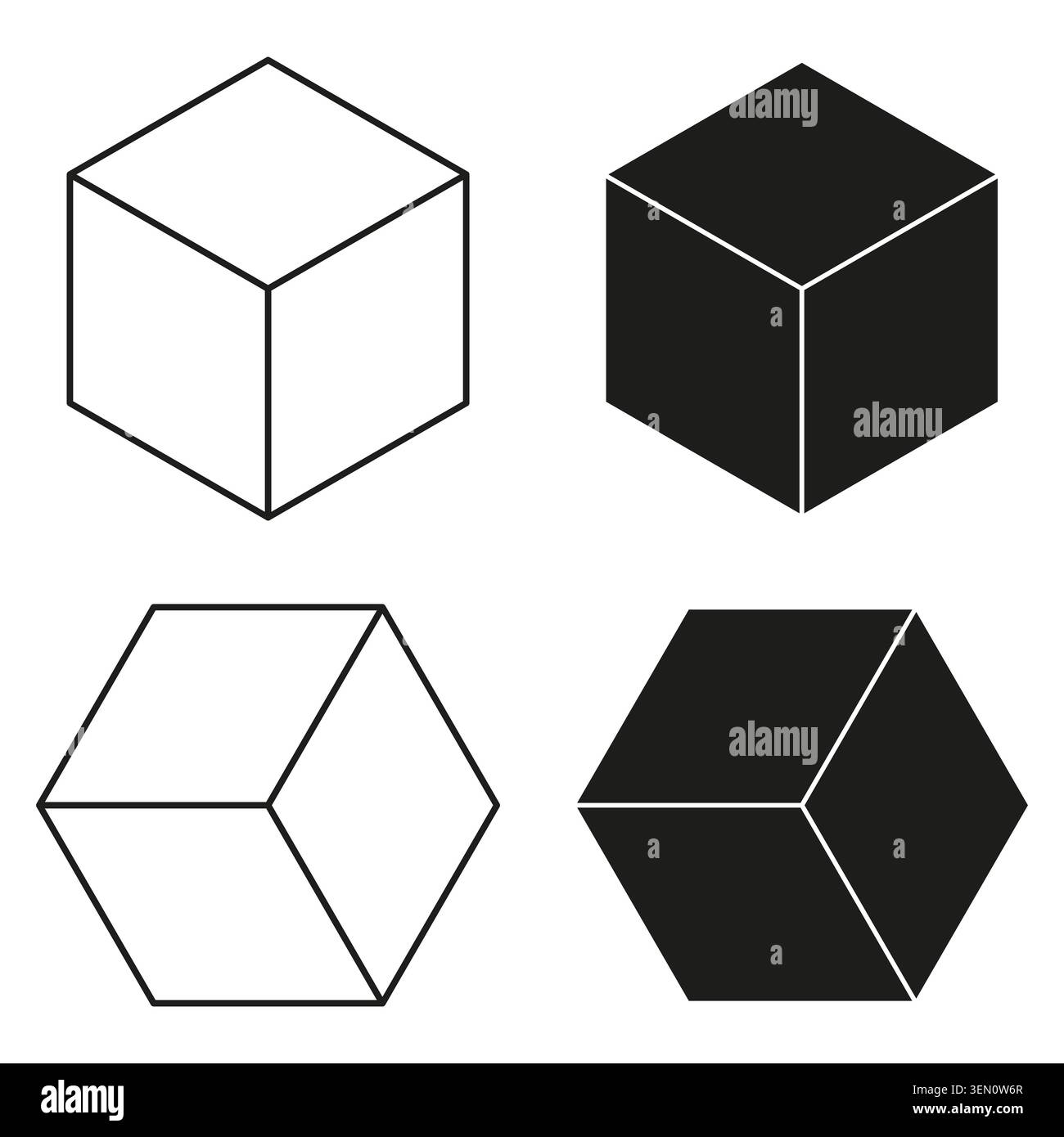 Isometric cube icons shown in outline and solid styles vector. Graphic ...