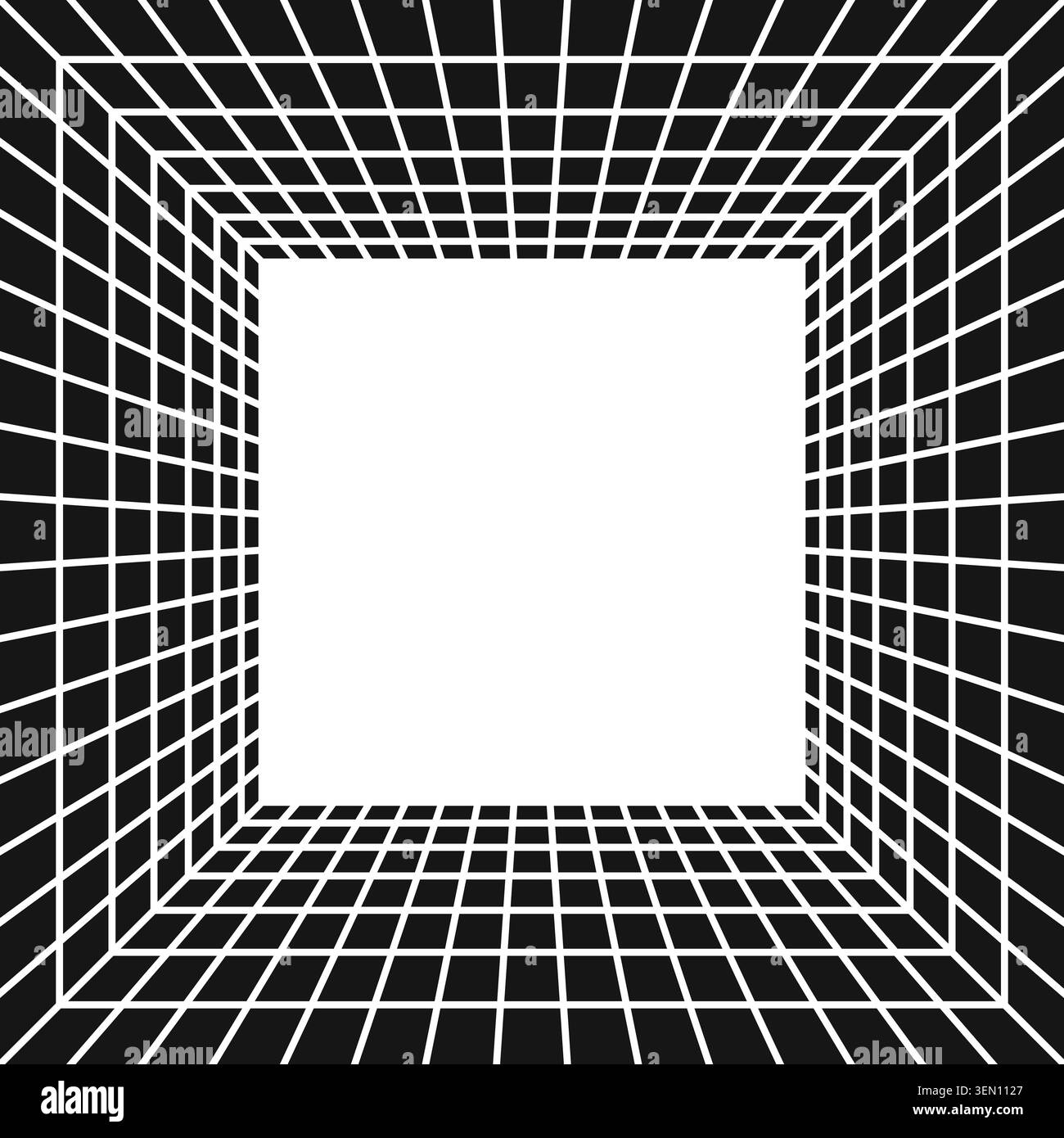 Square room, studio or portal wireframe in perspective. Box grid structure. Isometric net frame. Engineering, architecting or technical scheme. Vector Stock Vector