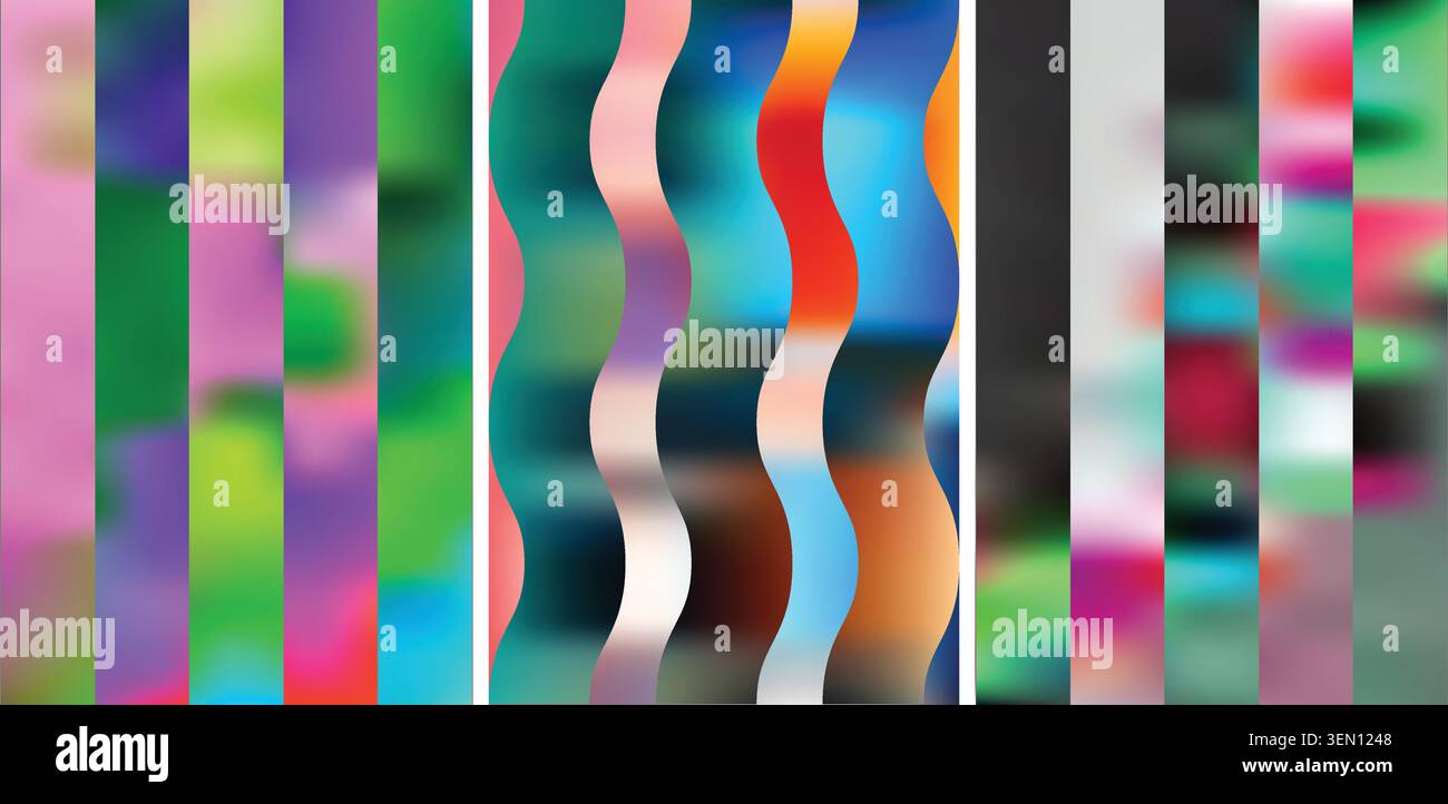 Set of three abstract colorful vertical stripe gradient backgrounds Stock Vector