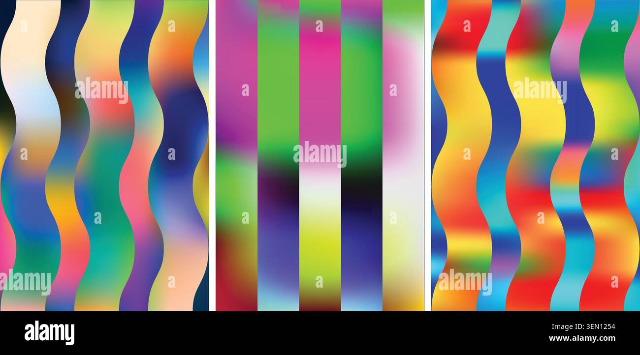 Colorful abstract wavy and straight stripe gradient backgrounds Stock Vector
