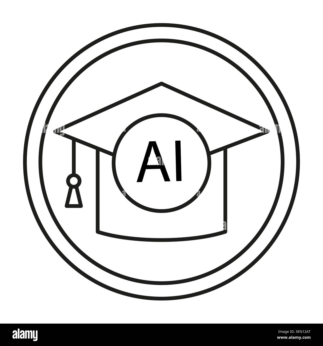 AI graduation cap icon represents smart education. Vector for machine learning technology and advanced knowledge systems. Stock Vector