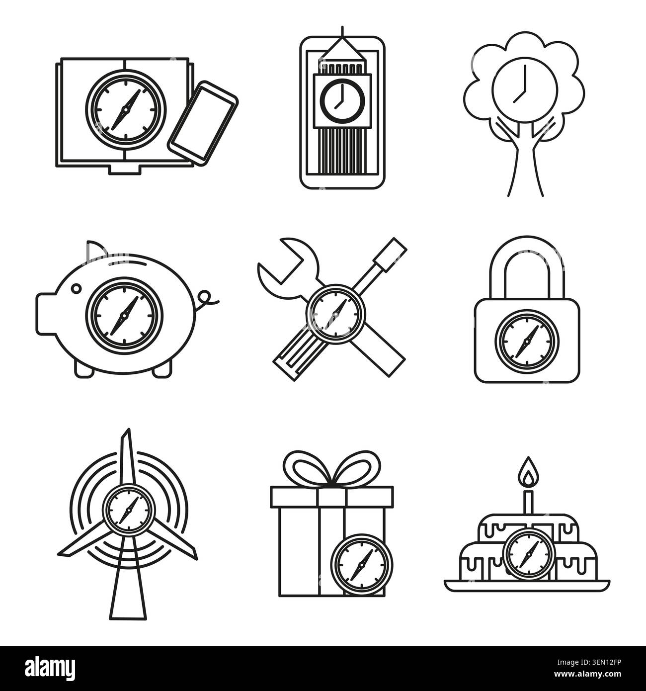Compass icons set for direction and navigation concepts. Business, finance, technology, and ecology symbols collection. Stock Vector