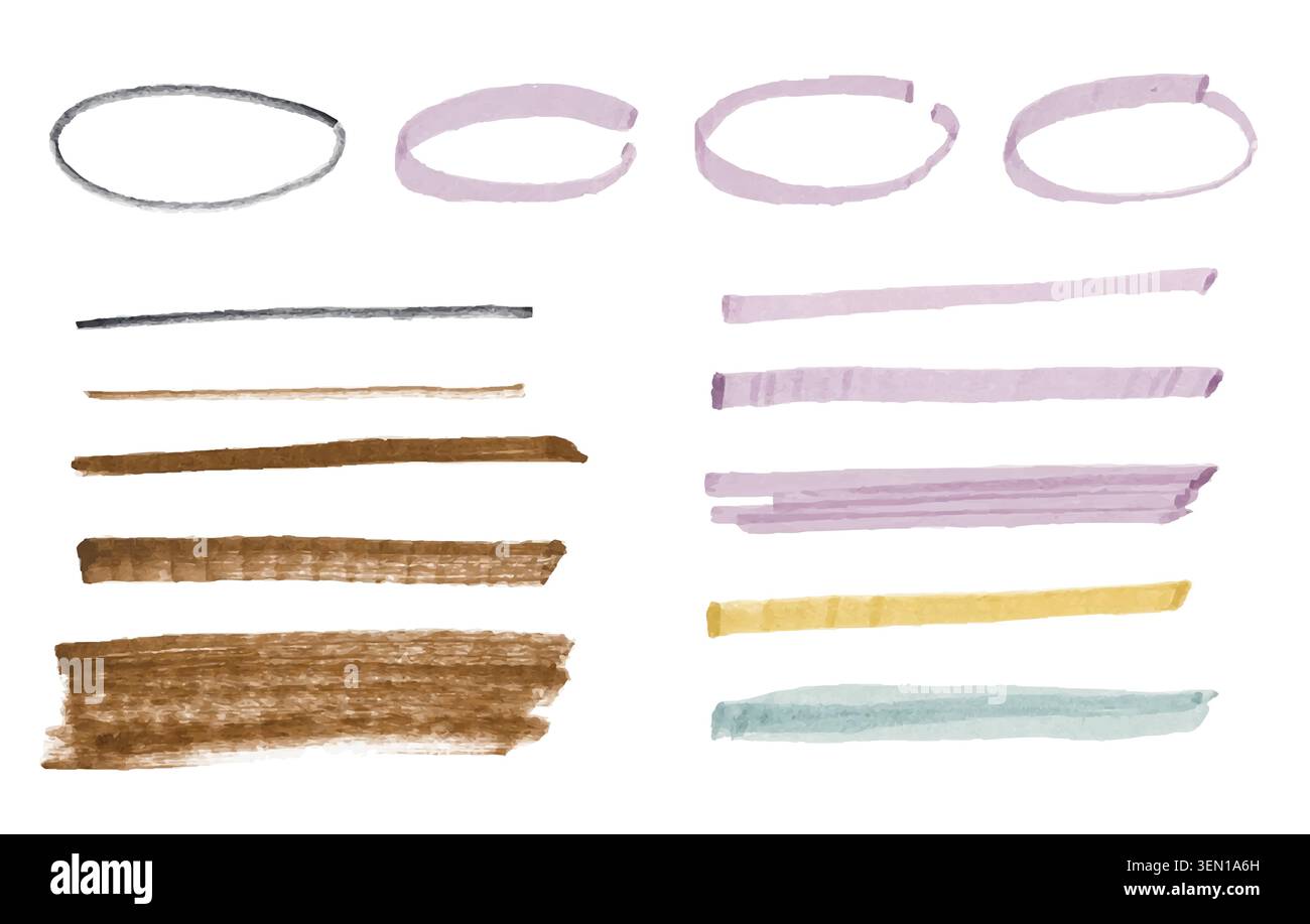 Watercolor Brush Strokes and Hand Drawn Frames Stock Vector