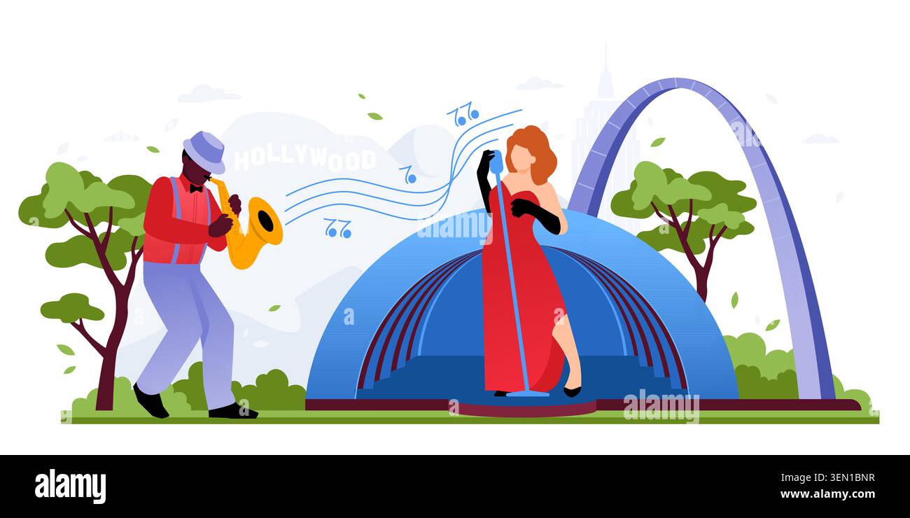 Jazz Performance Scene - Colorful Flat Design Illustration Stock Vector