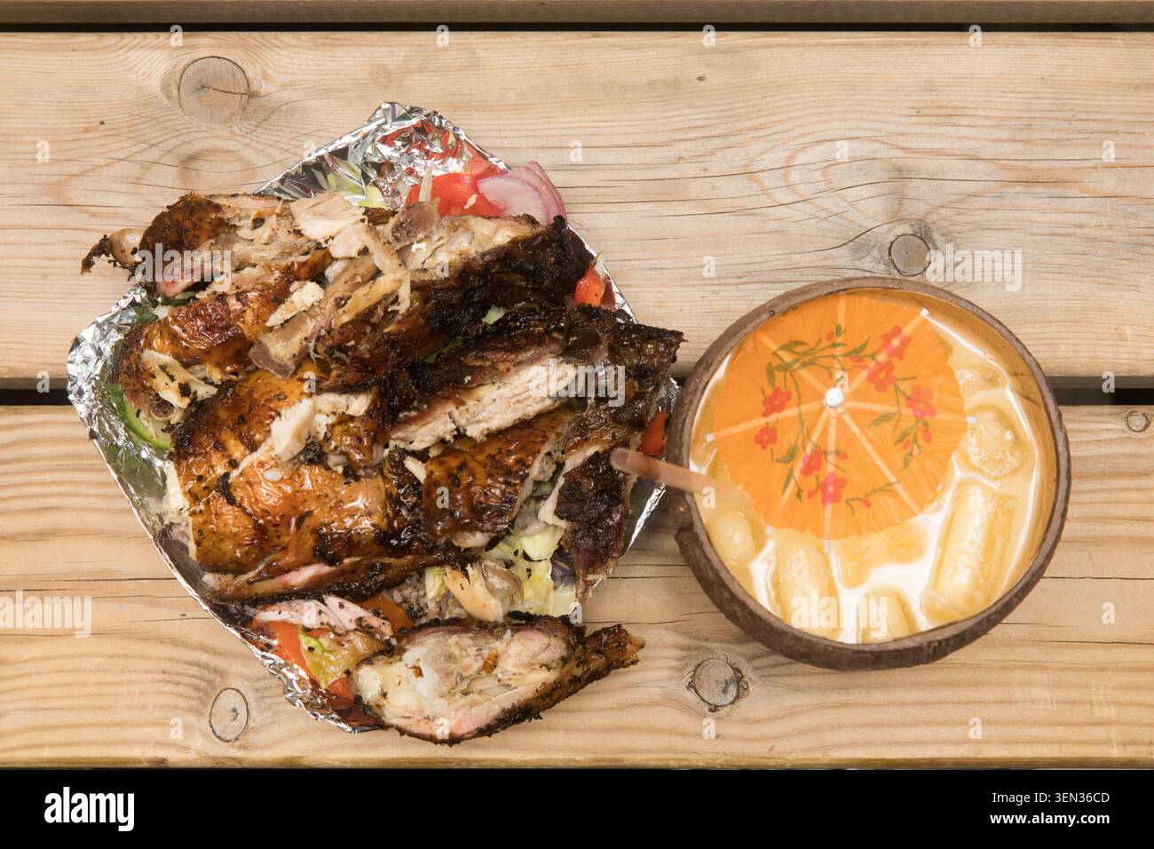 bbq chicken and pineapple drink Stock Photo