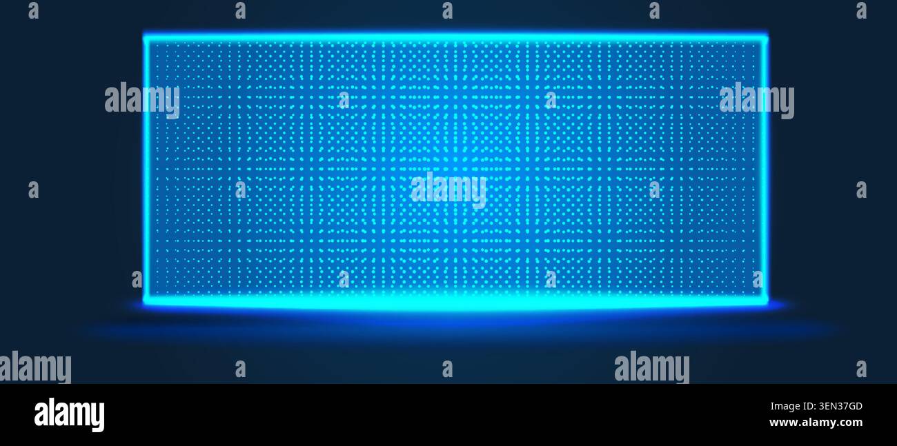 Blue LED screen background with glowing dot pattern and digital pixel grid for modern tech displays and electronic panel designs Stock Vector