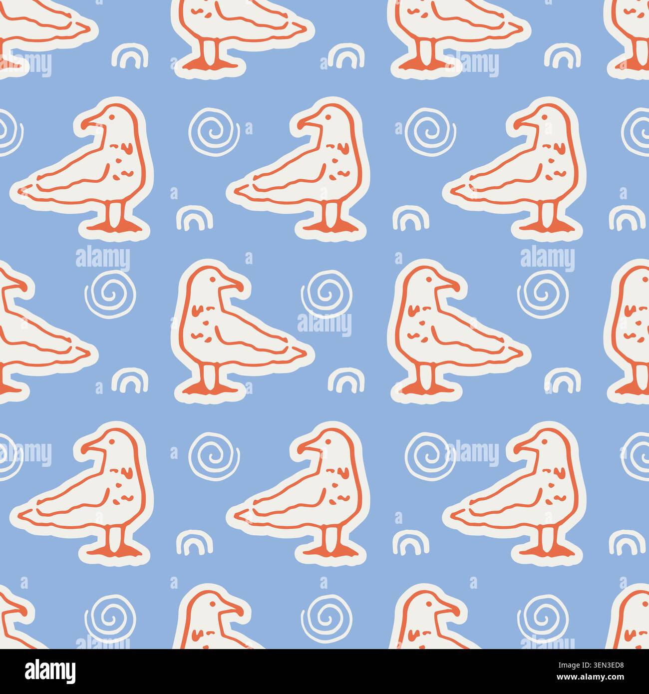 Blue retro vector seamless pattern with seagulls Stock Vector