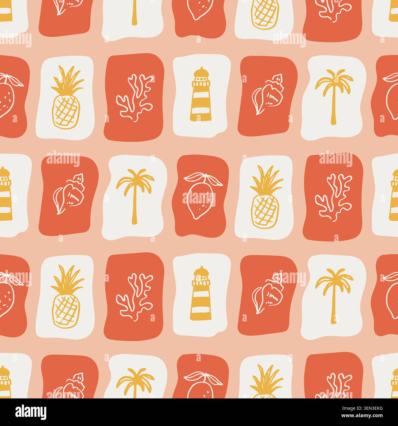 Coastal vector seamless pattern with square tiles Stock Vector