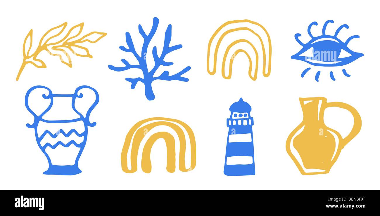 Mediterranean Greek summer vector element set Stock Vector