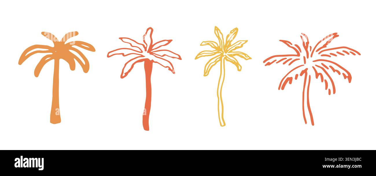 Hand drawn palm tree tropical vector element set Stock Vector