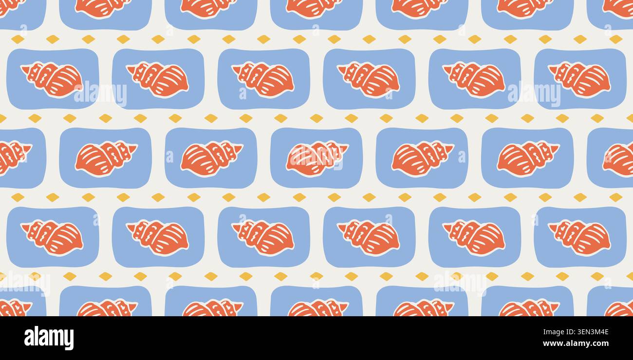 Coastal summer vector seamless pattern with shells Stock Vector
