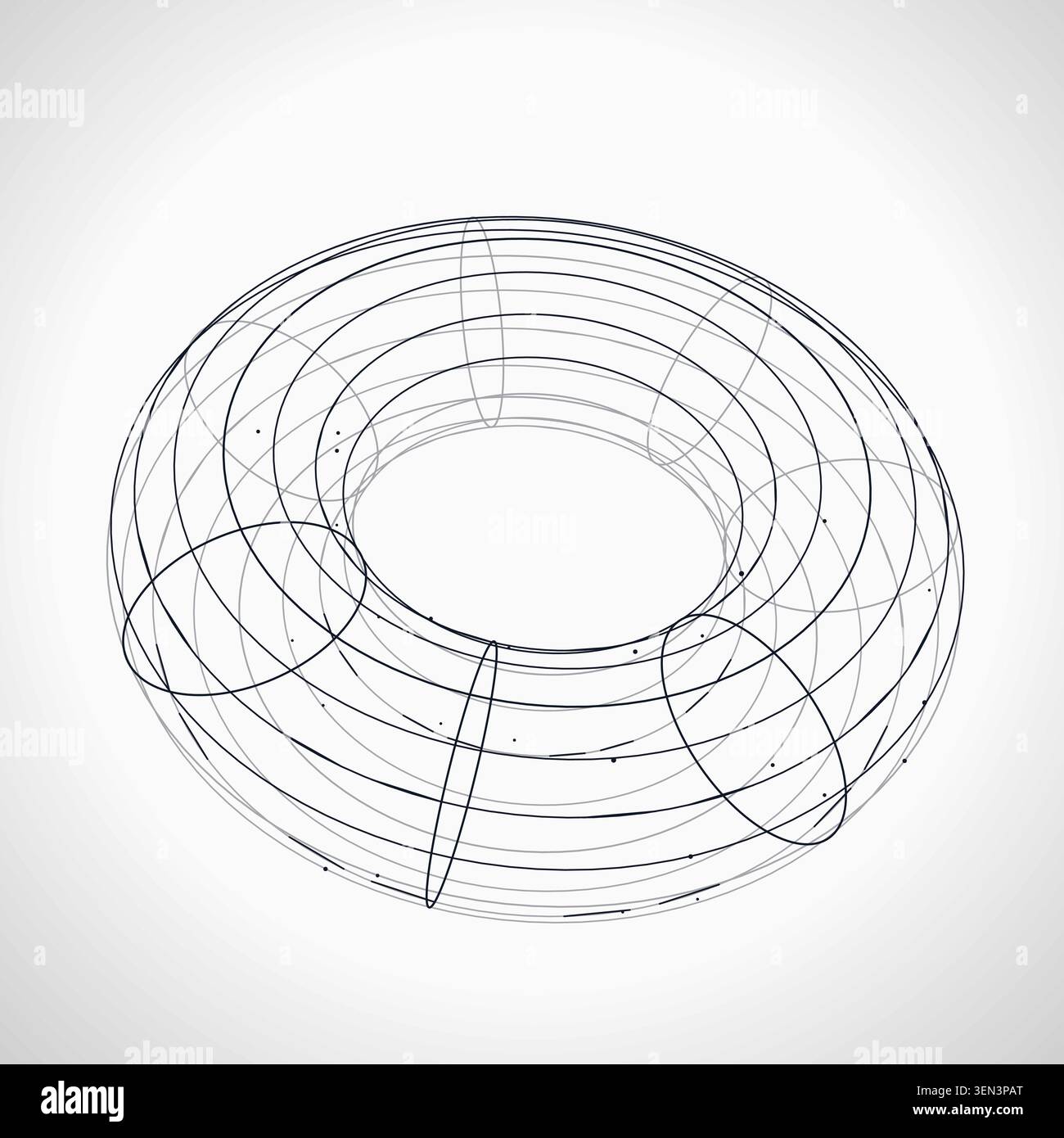 Modern technology-inspired 3D wire torus with layered lines and connection points Stock Vector