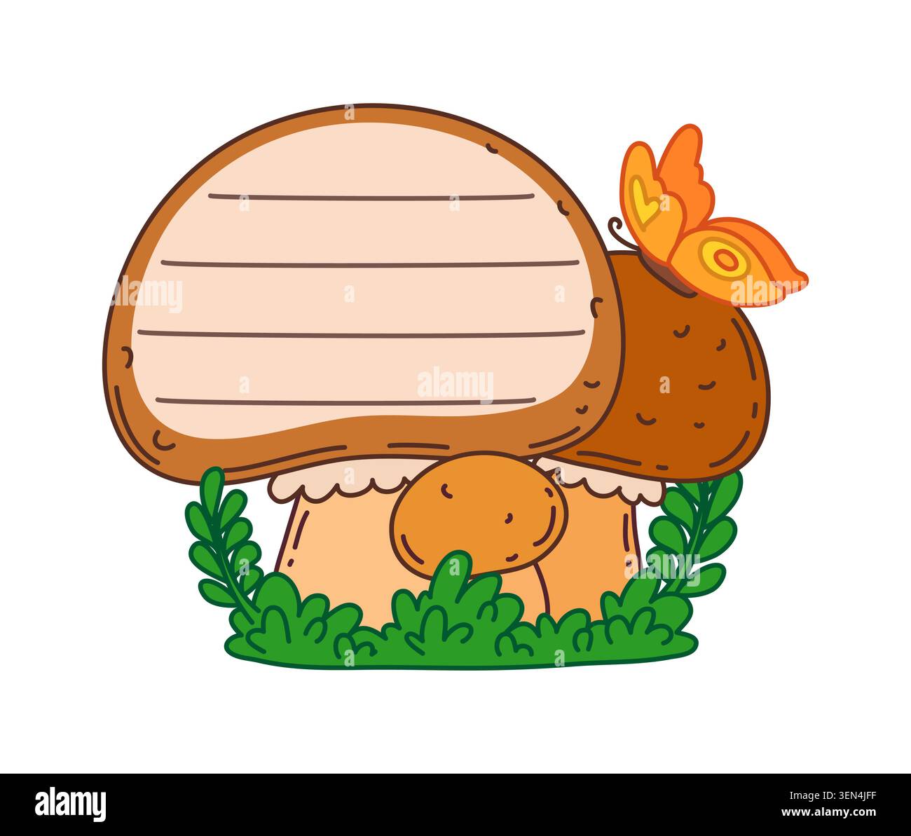 Kids memo note frame, forest mushrooms, butterfly Stock Vector