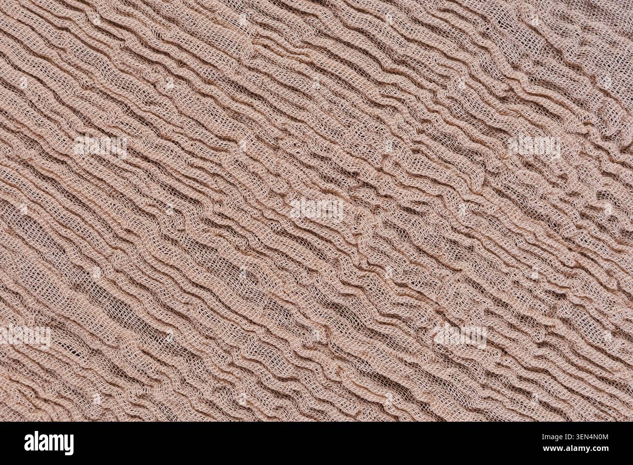 Diagonal Beige Gauze Fabric Texture Close Up Stock Photo