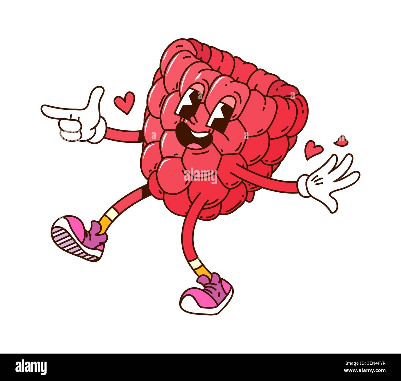 Cartoon groovy raspberry berry fruit character Stock Vector
