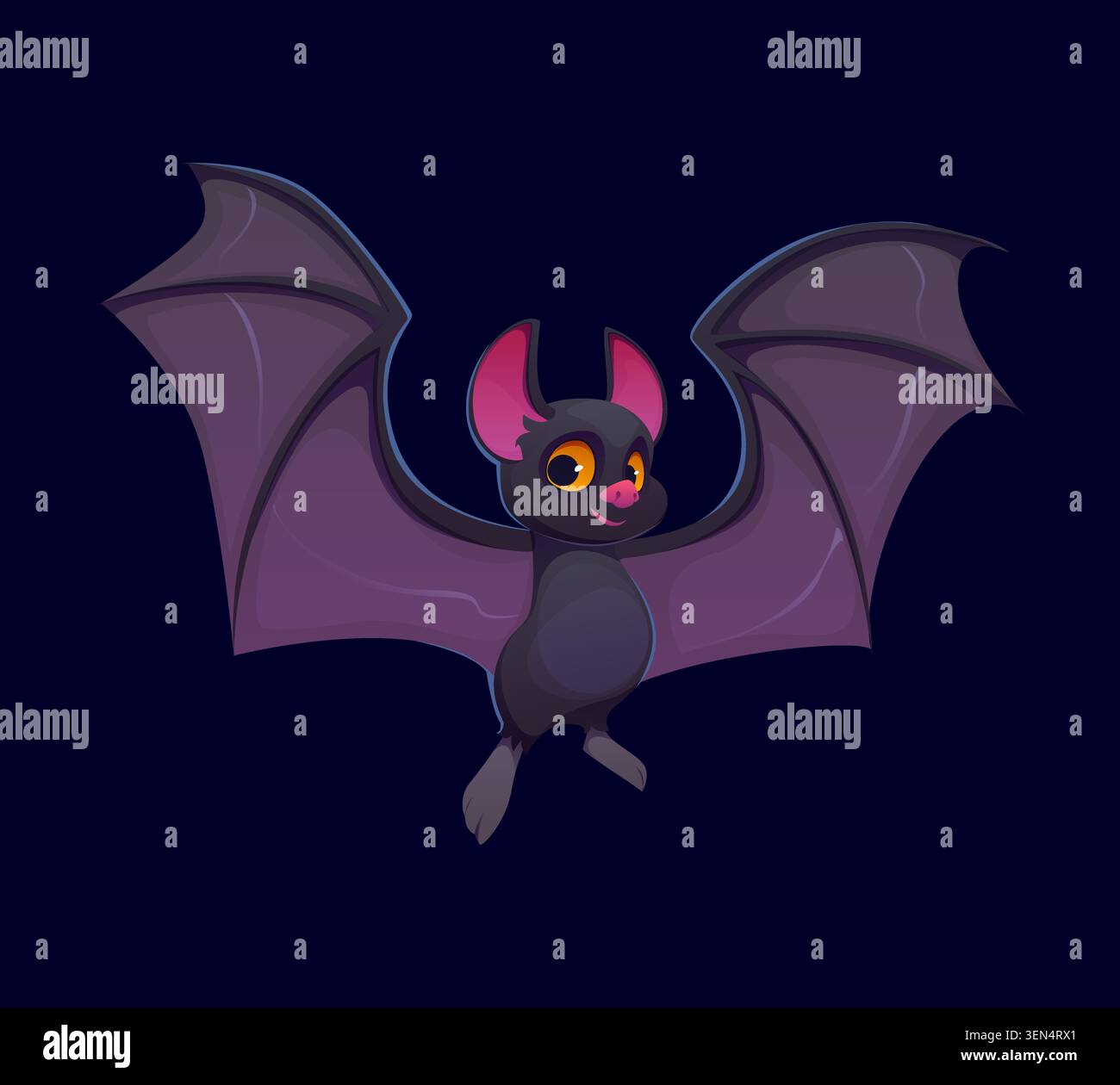Halloween flying bat character with spread wings Stock Vector
