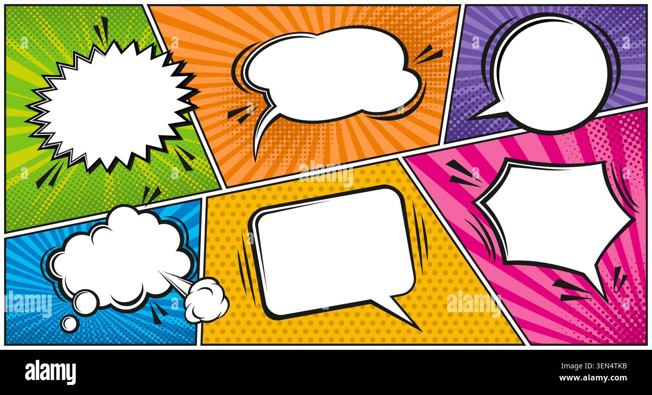 Comic speech bubble panel layout manga anime cloud Stock Vector