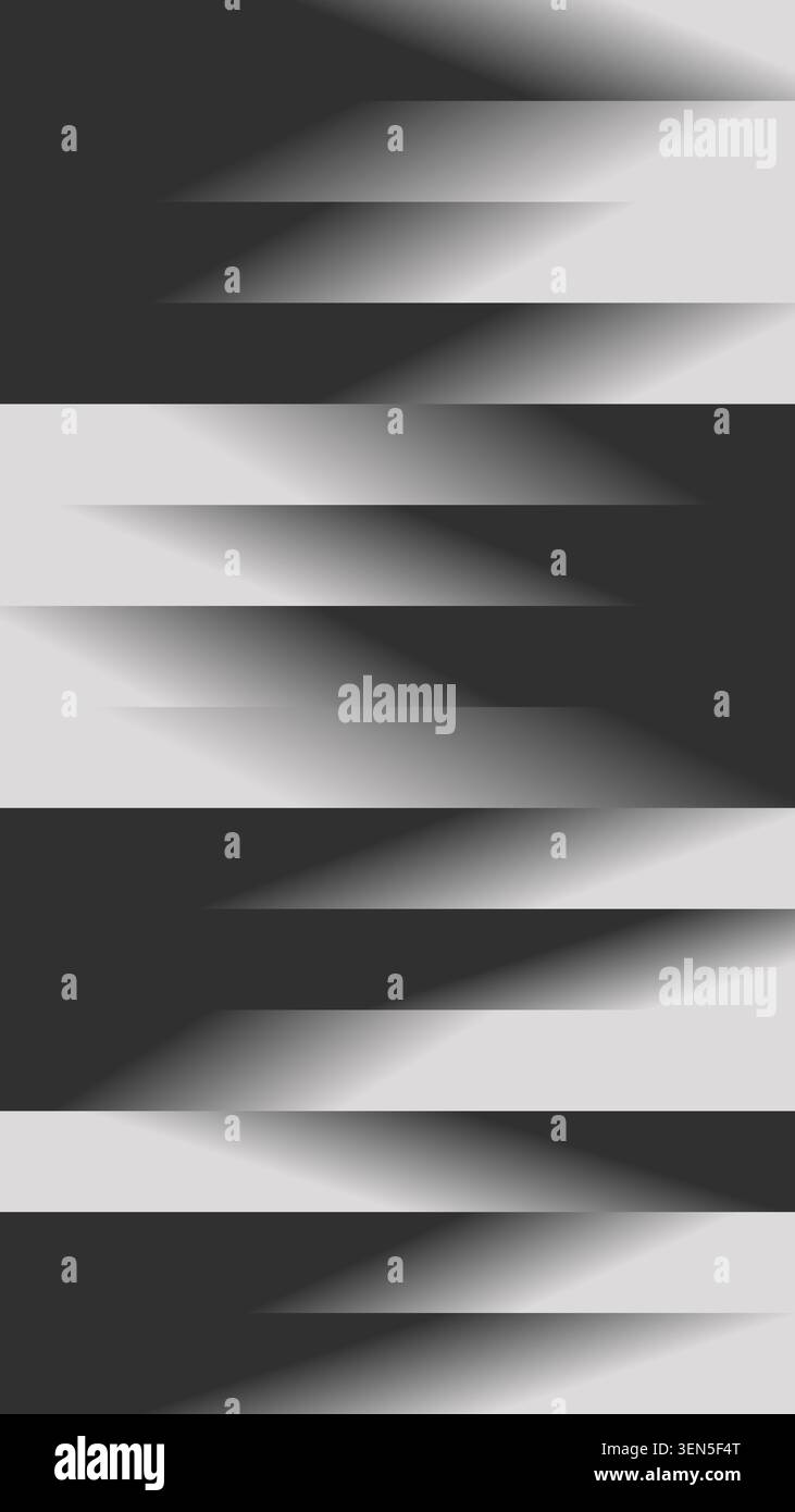 minimalist geometric background with abstract black and white linear gradient pattern featuring sharp angular shapes and layered gray shadow depth for Stock Vector