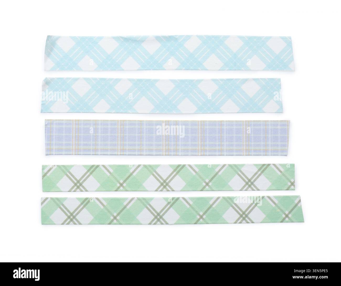 Colorful plaid fabric swatches with argyle and tartan patterns for textile design and craft projects Stock Photo