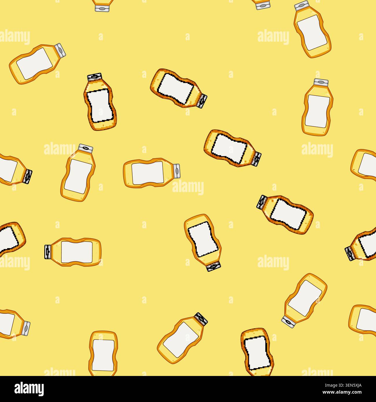 seamless pattern Mustard bottle offering space for custom branding on its label, representing popular condiments, flavors, and foods for cooking, dini Stock Vector