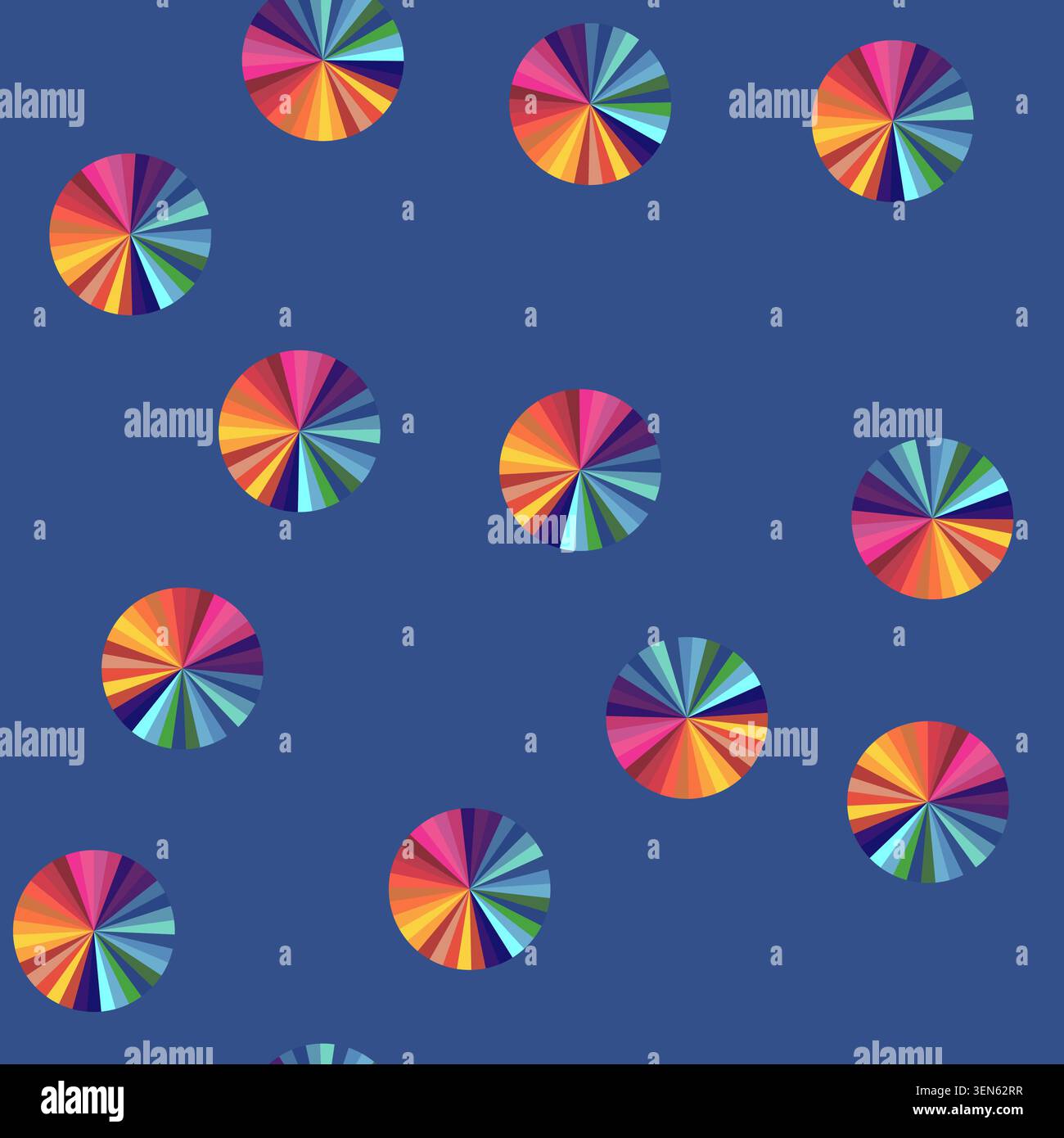 seamless pattern Circular graphic displaying numerous wedges forming a full color spectrum, presenting an abstract pattern of diversity, unity, and dy Stock Vector