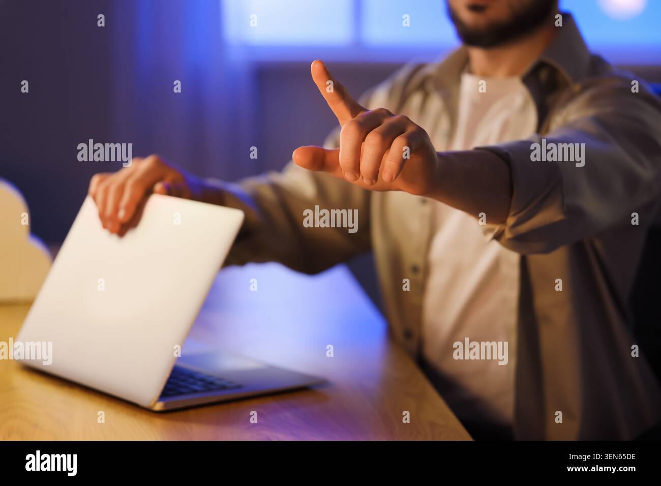 Man interacting with virtual interface, digital transformation and cloud computing, modern technology and business innovation Stock Photo