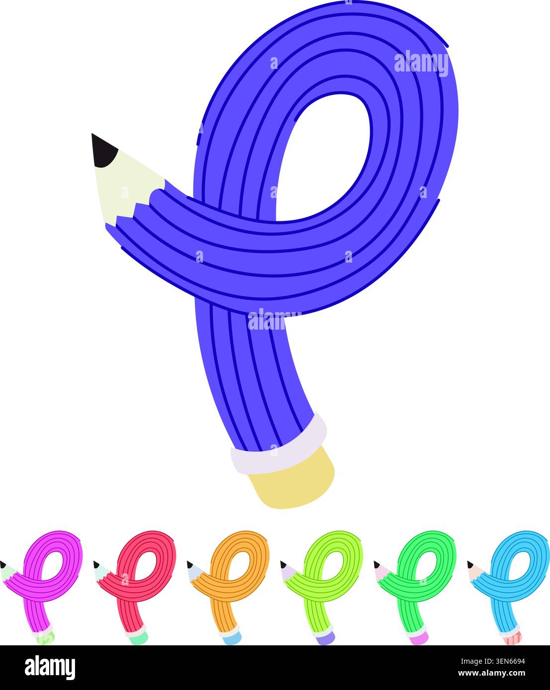 Blue pencil bending and looping itself into an unusual shape, illustrating concepts of creativity, flexibility, problem solving, and innovative thinki Stock Vector