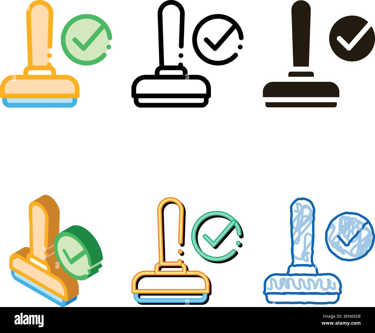 Hand Print Seal Approved Mark Element Vector Icon Thin Line. Approved Sign On minimal Document File And Hands, Computer Monitor And Smartphone Display Stock Vector