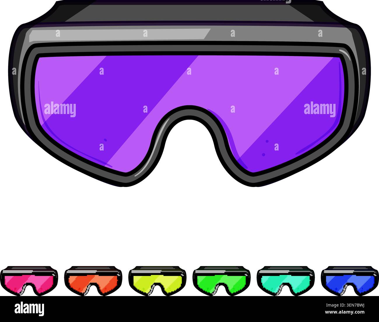 Welding glasses featuring a dark blue protective lens and a black frame, representing personal protective equipment - ppe - essential for industrial w Stock Vector