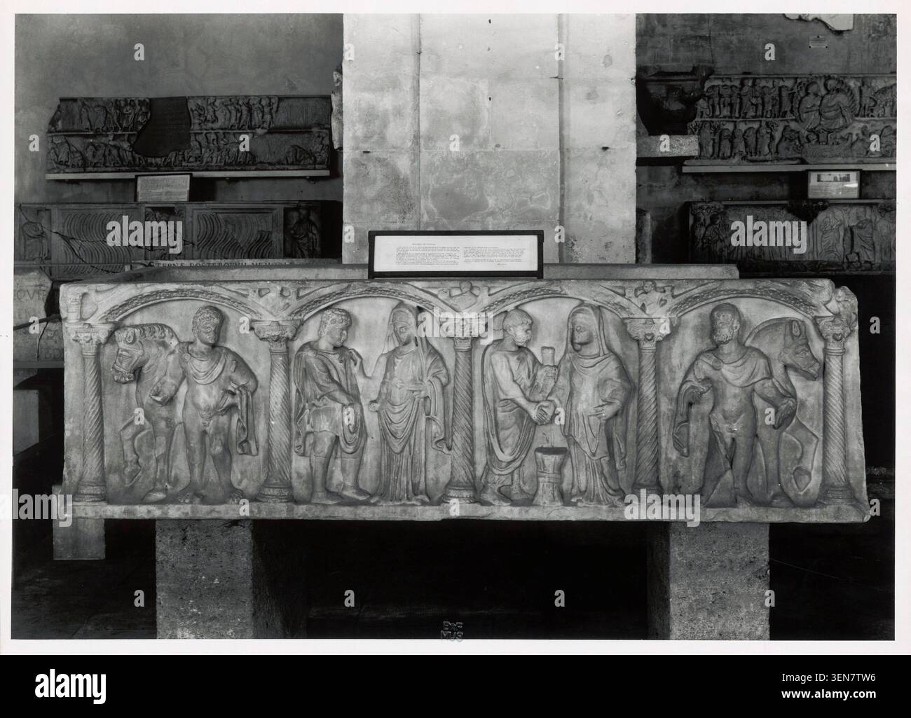 Photographic reproduction of a paleo-Christian sarcophagus featuring ...