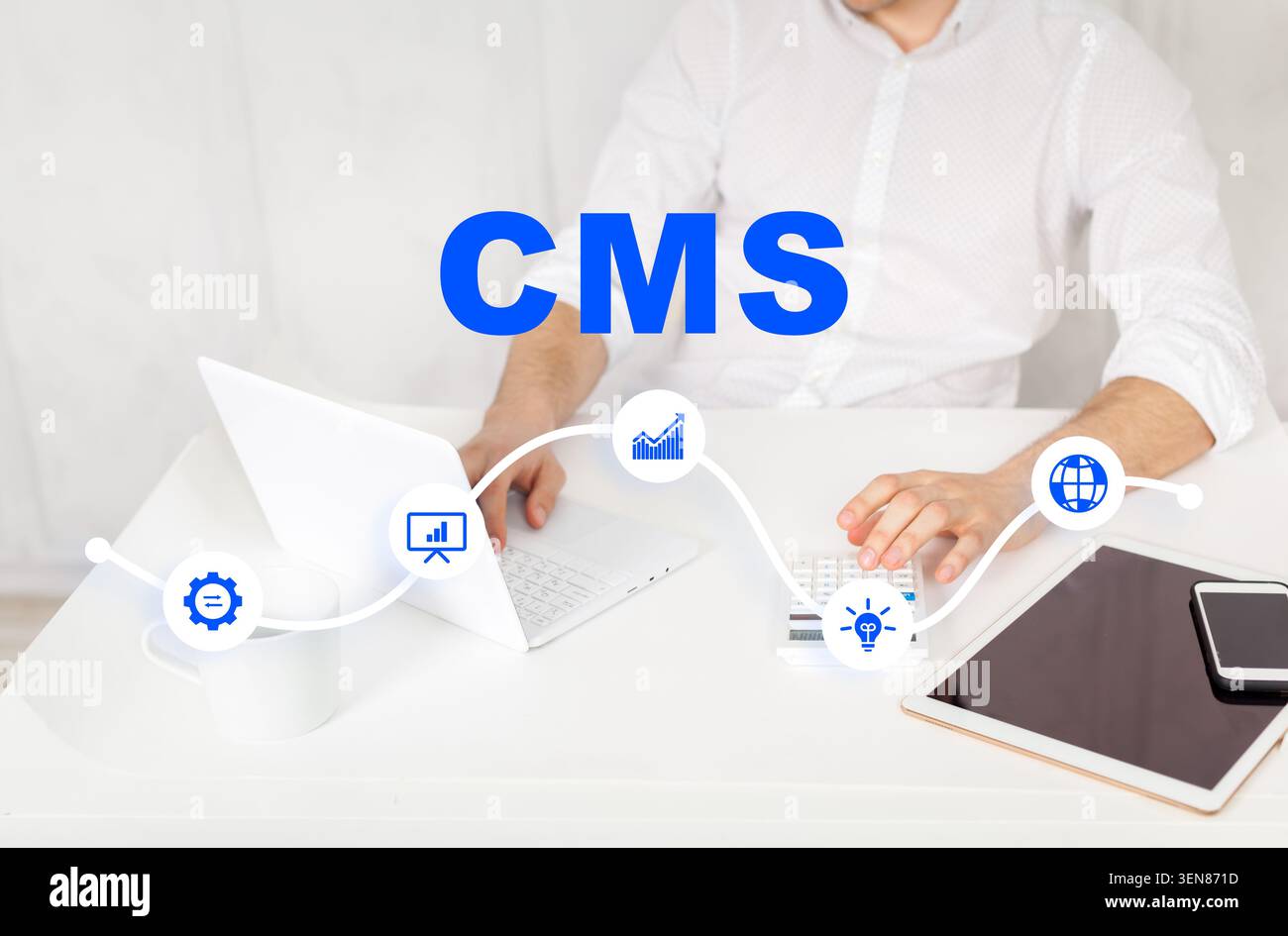 Using a content management system for website development and data analysis tasks Stock Photo