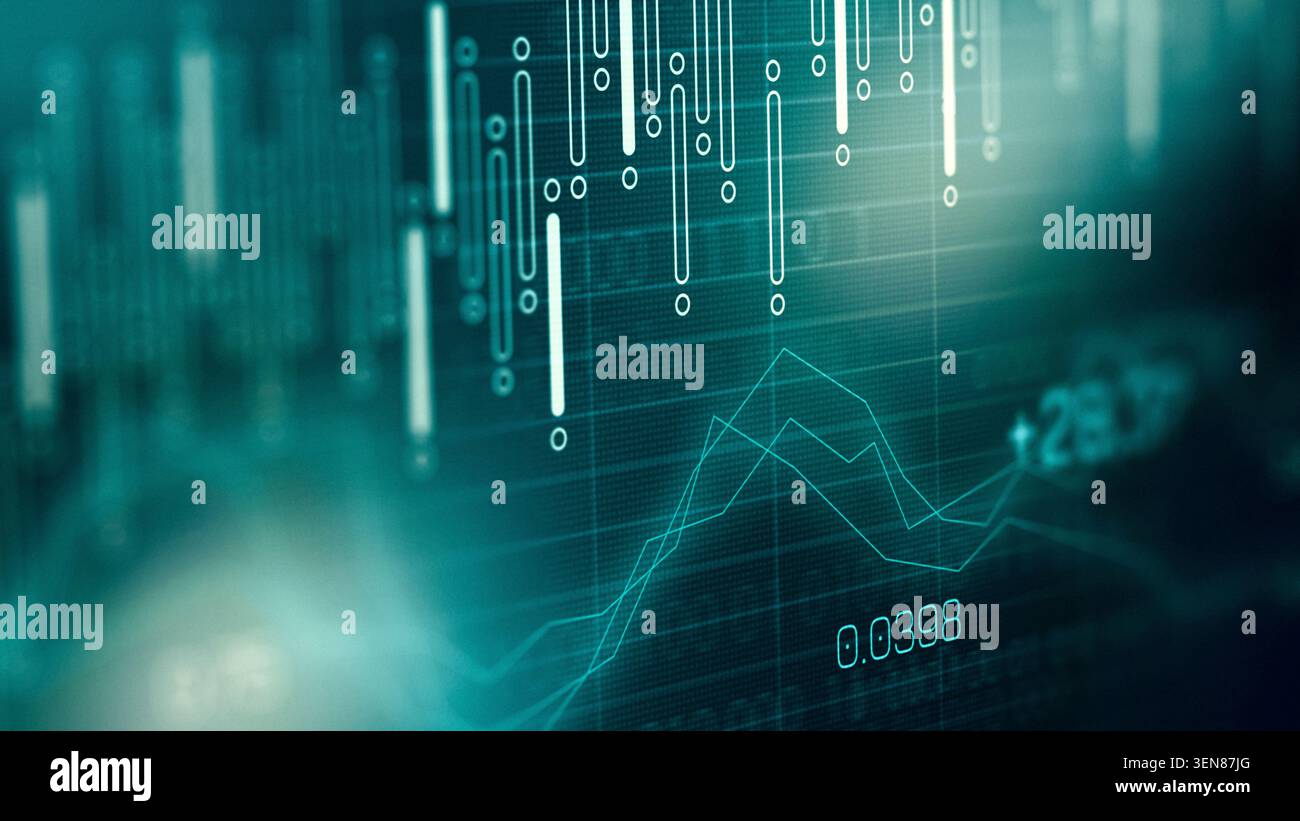 Traders analyze market trends using charts and graphs during trading session Stock Photo
