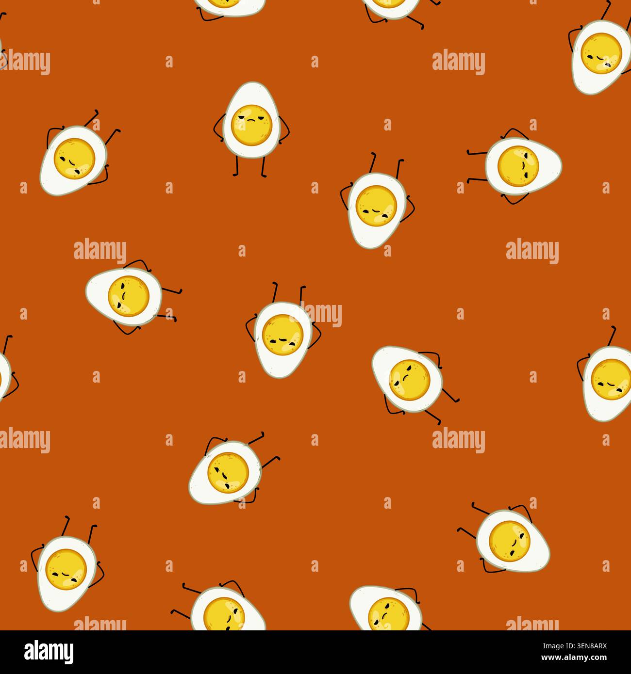 seamless pattern fun egg character cartoon. hedoodle fried, smile kid, arm emoji fun egg character sign vector Stock Vector