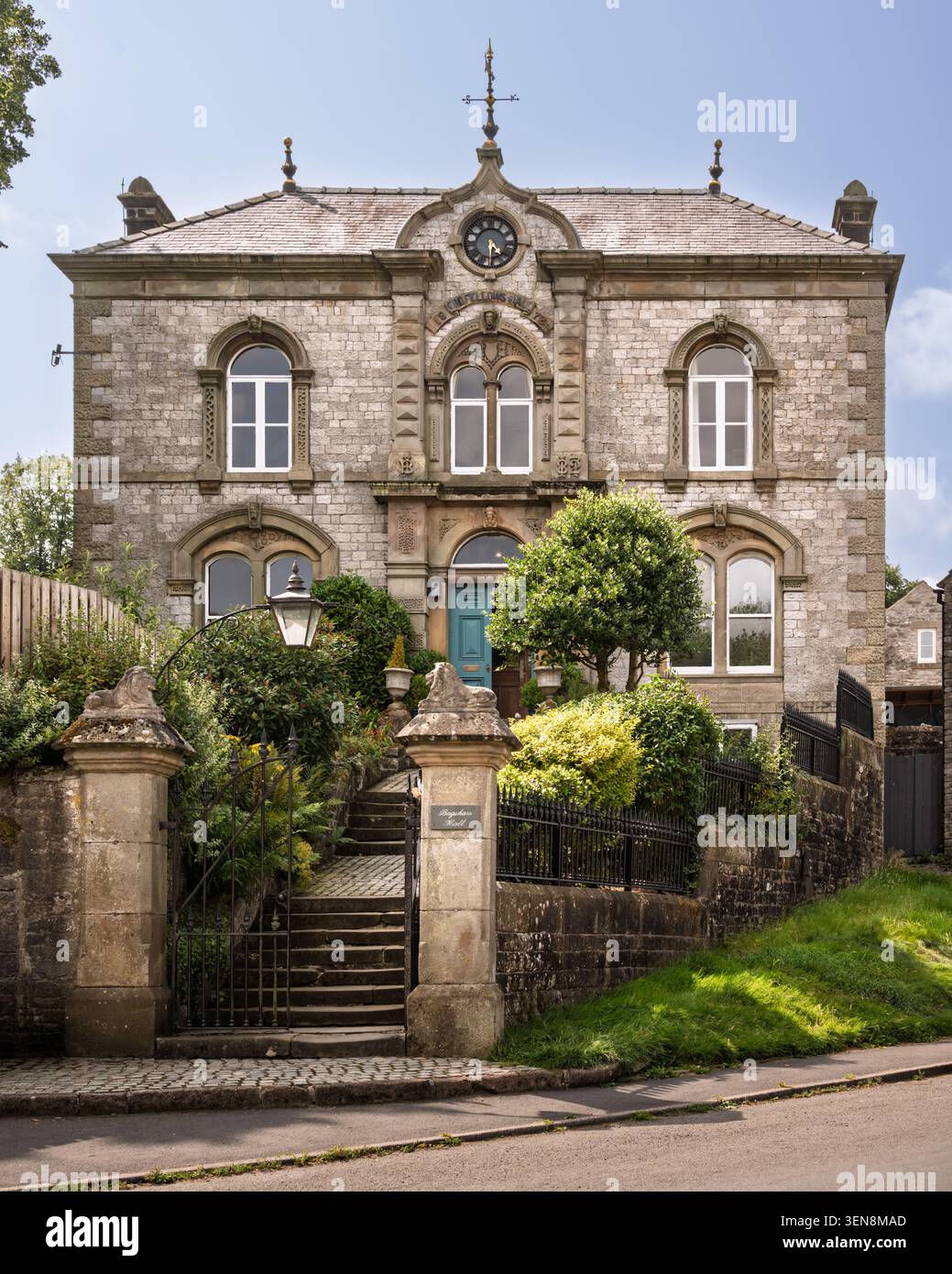Symmetrical portrait view of Bagshaw Hall, a grand Grade II listed 1872 ...