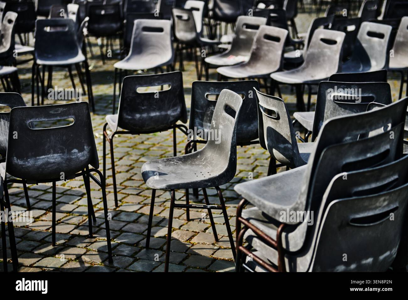 Rows of empty seats after an event Stock Photo