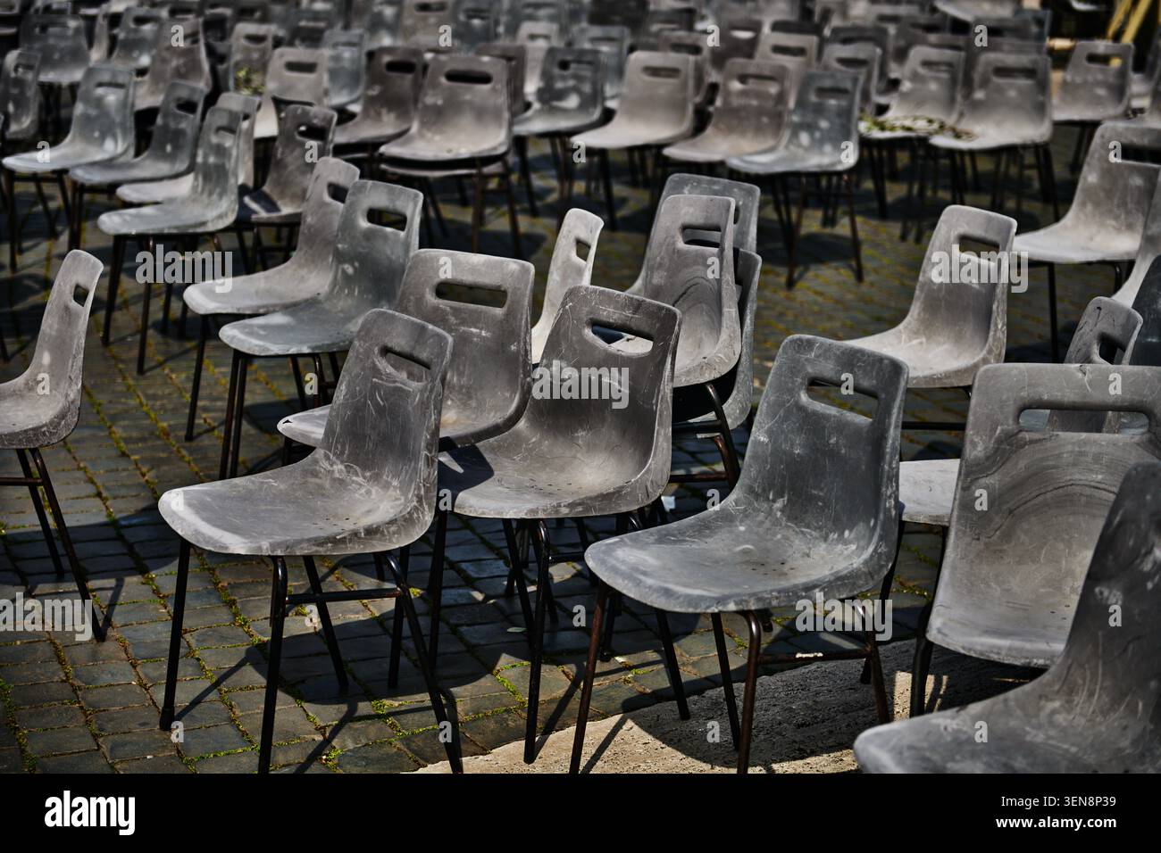 Rows of empty seats after an event Stock Photo