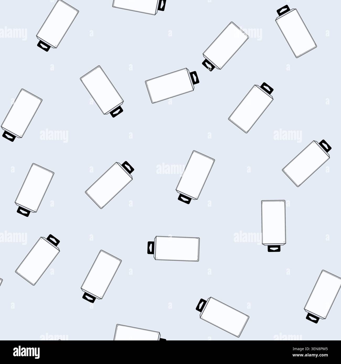 seamless pattern Blank clear plastic rectangular packaging with black hanging tab, transparent empty retail blister style template for product display Stock Vector