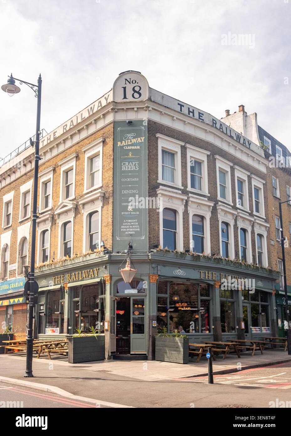 LONDON - APRIL 27, 2026: The Railway Clapham – Popular craft beer pub with outdoor seating and event space. Stock Photo