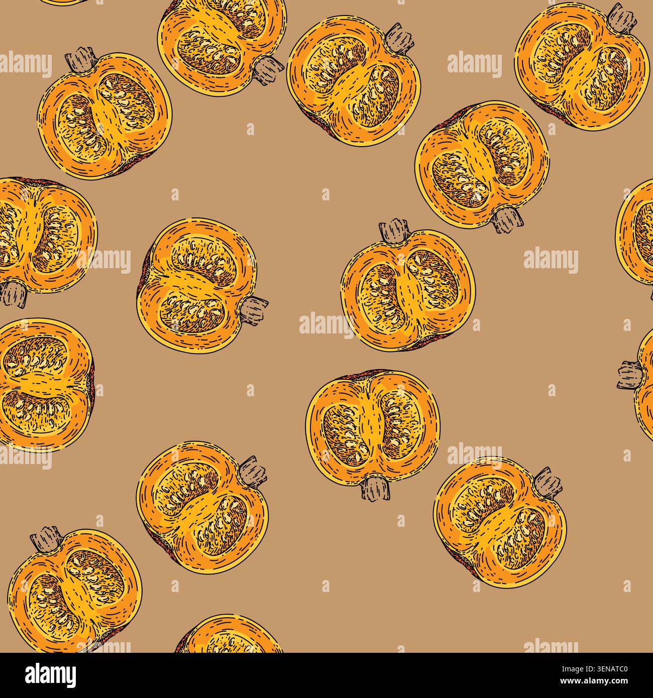 pattern pumpkin cut hand drawn vector. slice autumn, piece food, squash, open top seed pumpkin cut sketch illustration Stock Vector