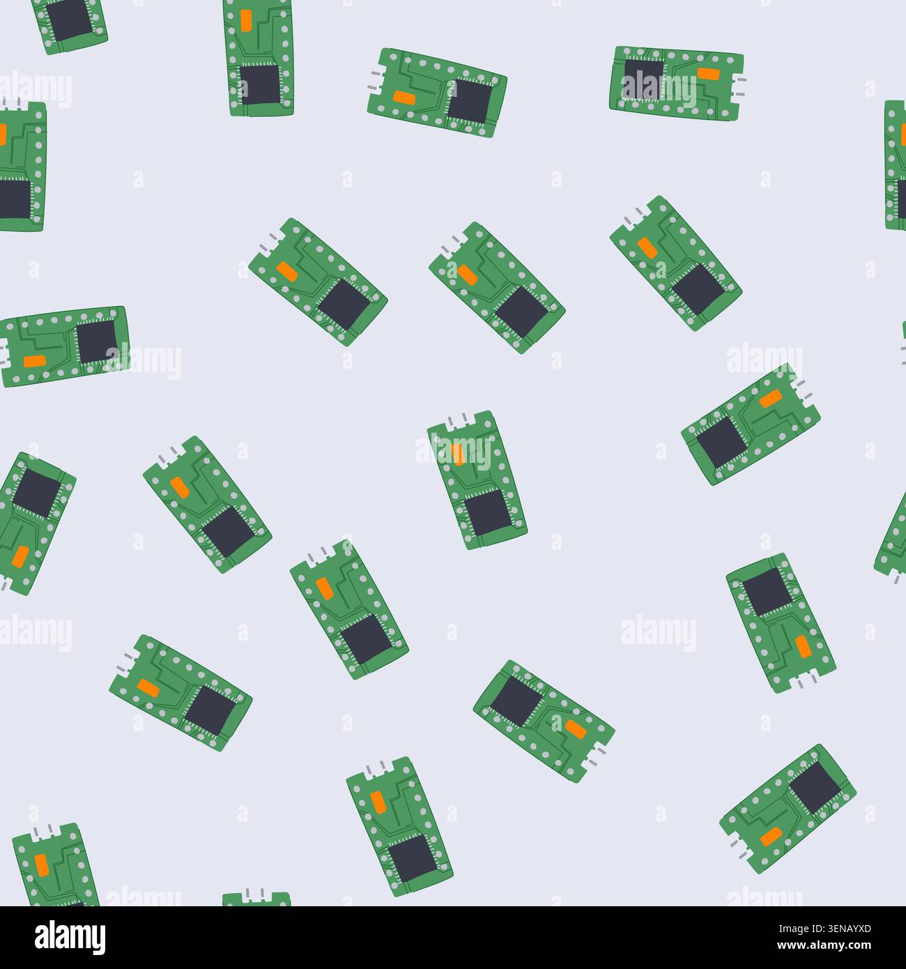 pattern technology microcontroller cartoon. electronic computer, semiconductor processor, microchip arduino technology microcontroller sign. seamless Stock Vector
