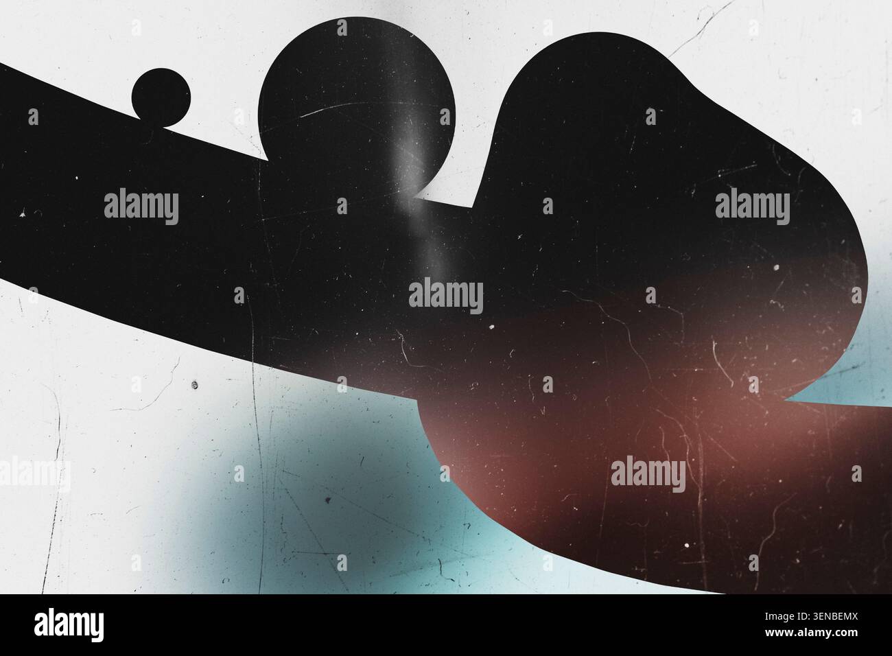 Abstract composition with dark flowing shapes red and blue gradients and noise texture Stock Photo