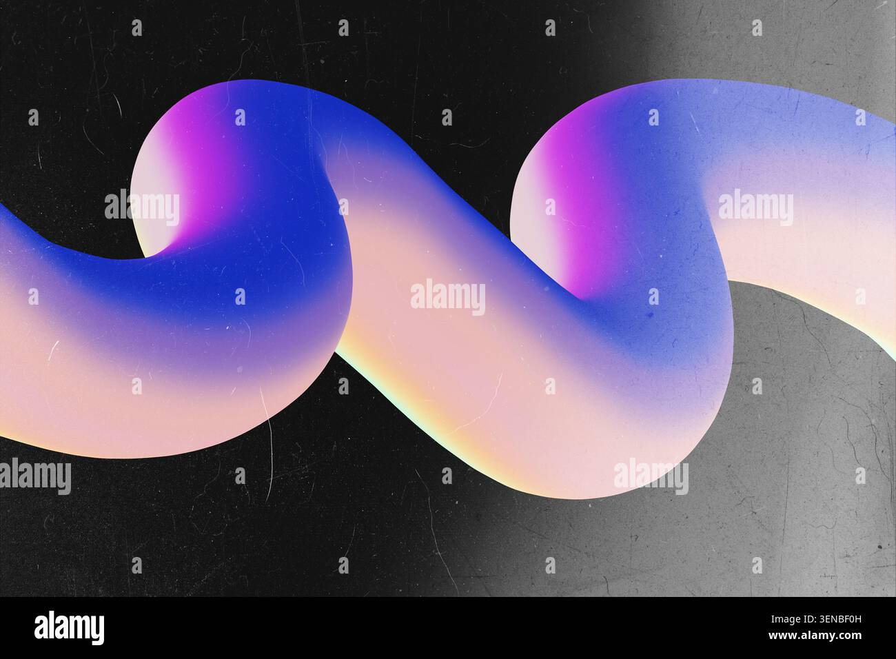 Abstract 3D Fluid Wave Shape with Holographic Purple Pink Gradient on Dark Background Stock Photo